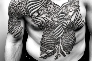 Apollo Greek god statue, filigree leaves tattoo idea