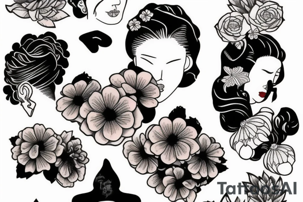 Finger waves, flowers tattoo idea