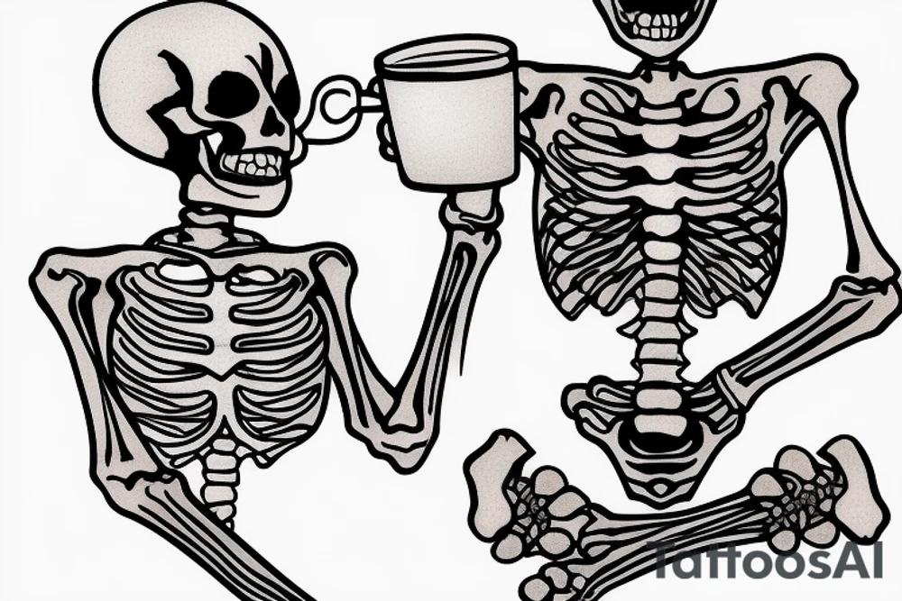 Skeleton with hoodie drinking coffee tattoo idea