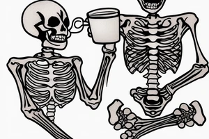 Skeleton with hoodie drinking coffee tattoo idea