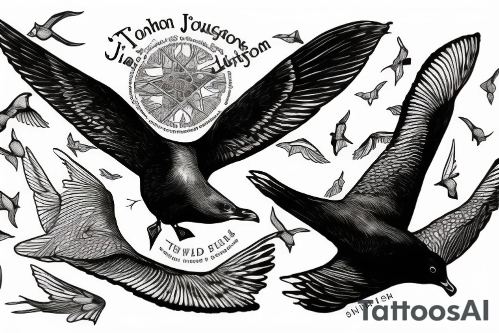 the cover of jonathan livingston seagull book with high tech motives tattoo idea