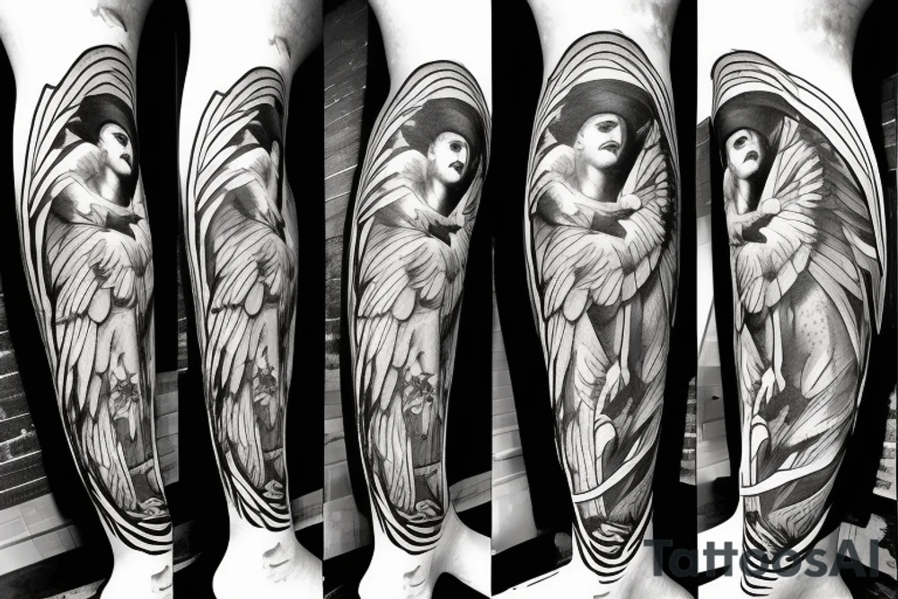 biblical angel leg peoce tattoo idea