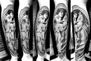 biblical angel leg peoce tattoo idea