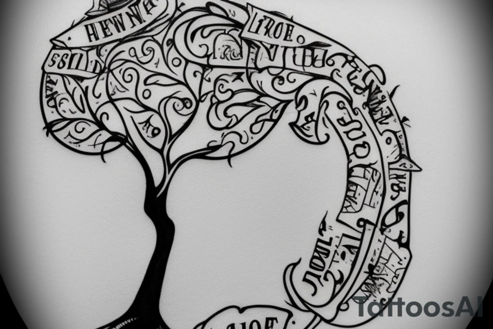 A wine glass that has a tree growing in it and the objects take shape as their own respective nouns tattoo idea