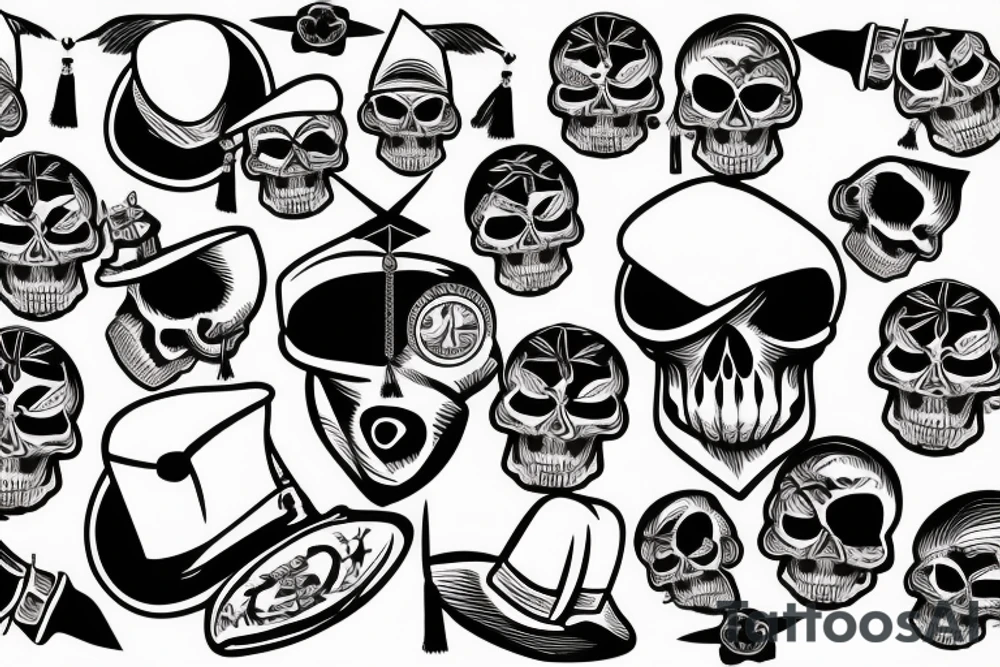 skull in graduation cap with dagger tattoo idea