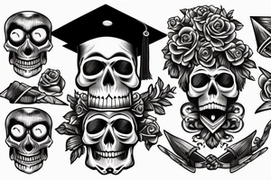 skull in graduation cap with dagger tattoo idea