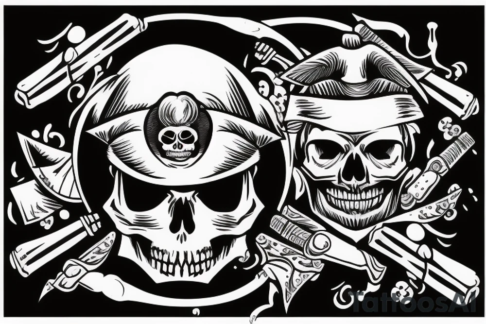 skull in graduation cap with dagger through eye tattoo idea