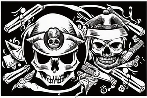 skull in graduation cap with dagger through eye tattoo idea
