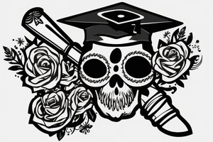 skull in graduation cap with dagger through eye tattoo idea