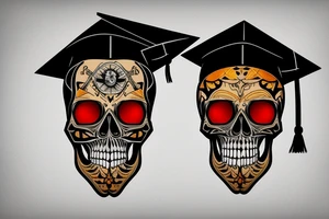 skull in graduation cap with dagger through eye tattoo idea