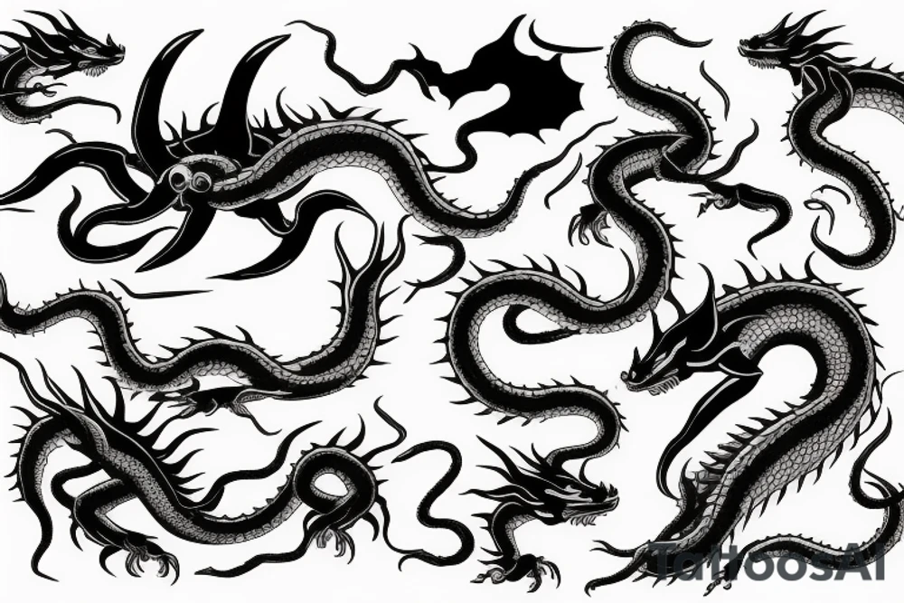 giant squid fighting a dragon tattoo idea