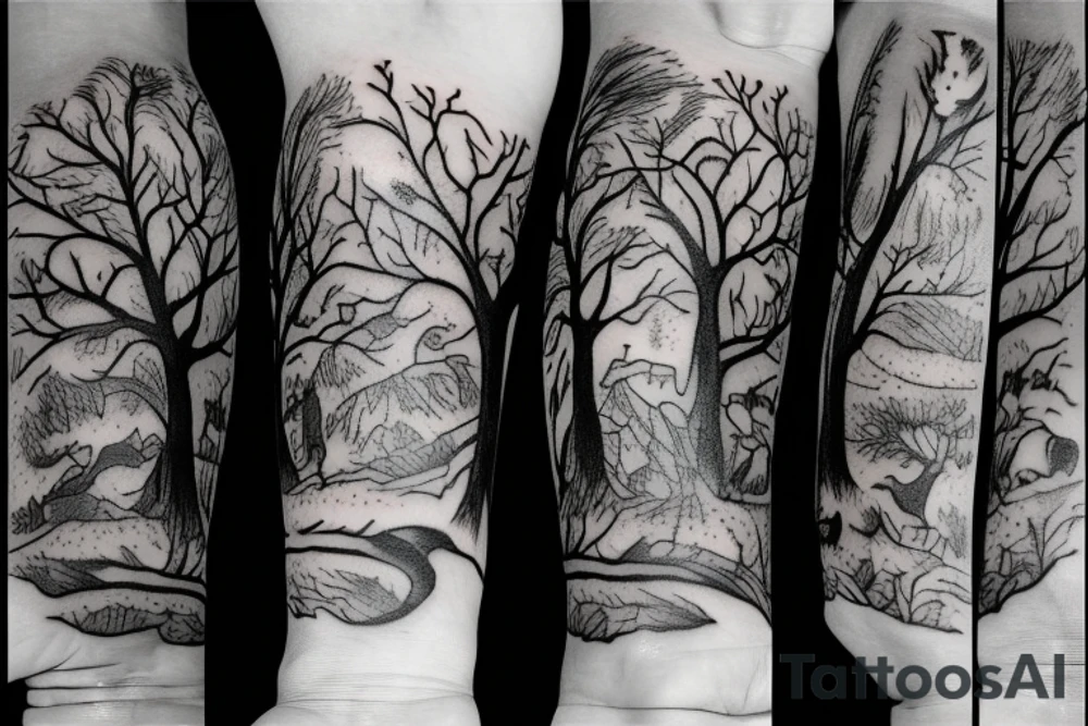 Three people playing in a tree tattoo idea