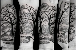 Three people playing in a tree tattoo idea
