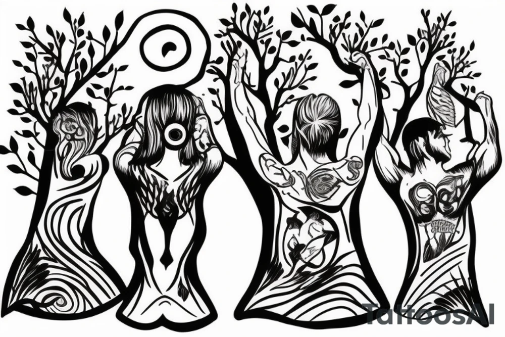 Three people playing in a tree tattoo idea