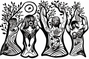 Three people playing in a tree tattoo idea