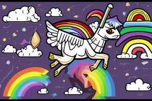 A flying llama with a wizard hat and a rainbow following it like Nyan cat tattoo idea