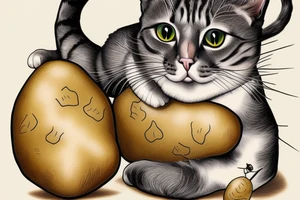 A cat sitting on a potato two times it's size tattoo idea
