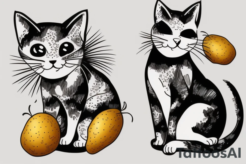 A cat sitting on a potato two times it's size tattoo idea