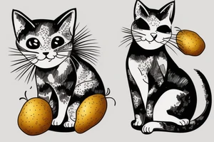 A cat sitting on a potato two times it's size tattoo idea