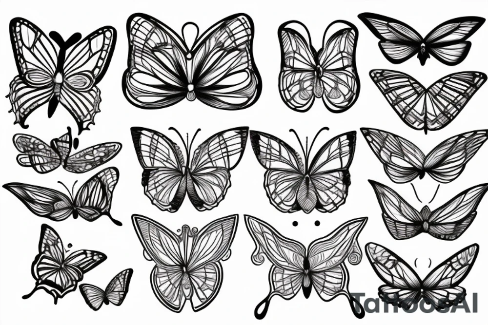 Butterfly with swirl curly lines tattoo idea