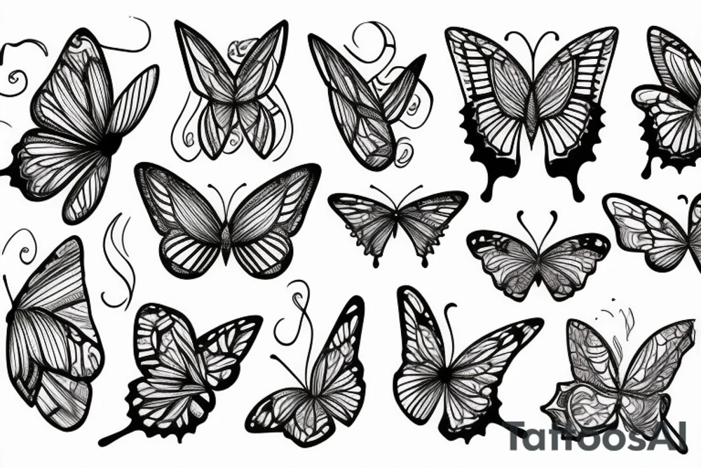 Butterfly with swirl curly lines tattoo idea