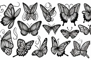 Butterfly with swirl curly lines tattoo idea