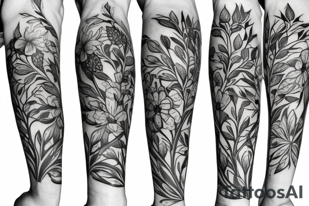 Floral tree half sleeve tattoo idea