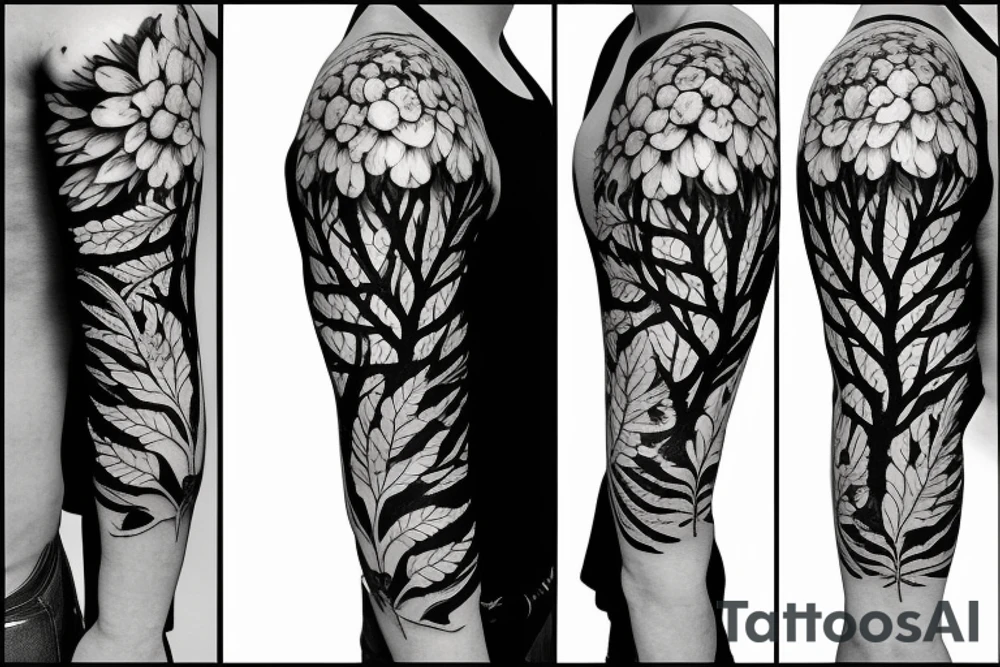 Floral tree half sleeve tattoo idea
