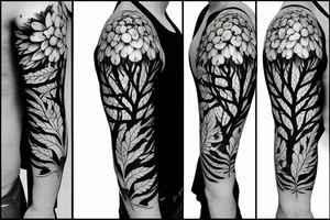 Floral tree half sleeve tattoo idea