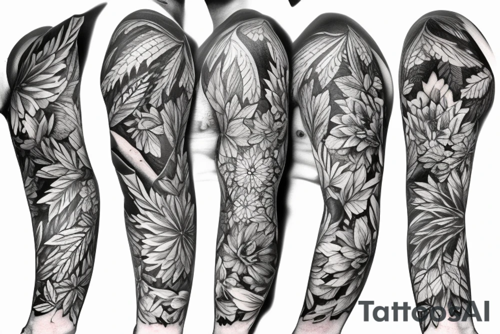 Northern vegetation half sleeve tattoo idea