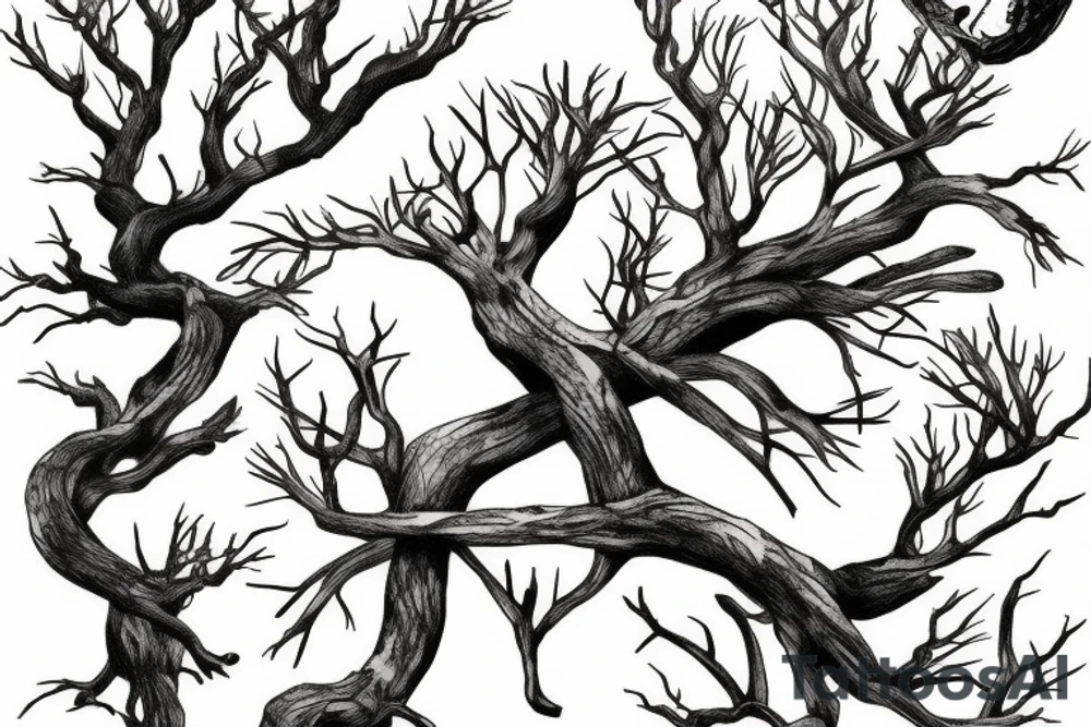 twisted old branch Wattle tree branch tattoo idea