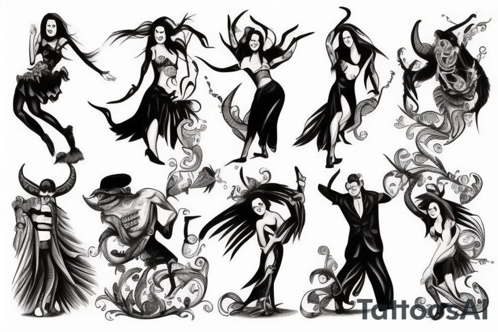 Devil dancing with a Spanish woman tattoo idea