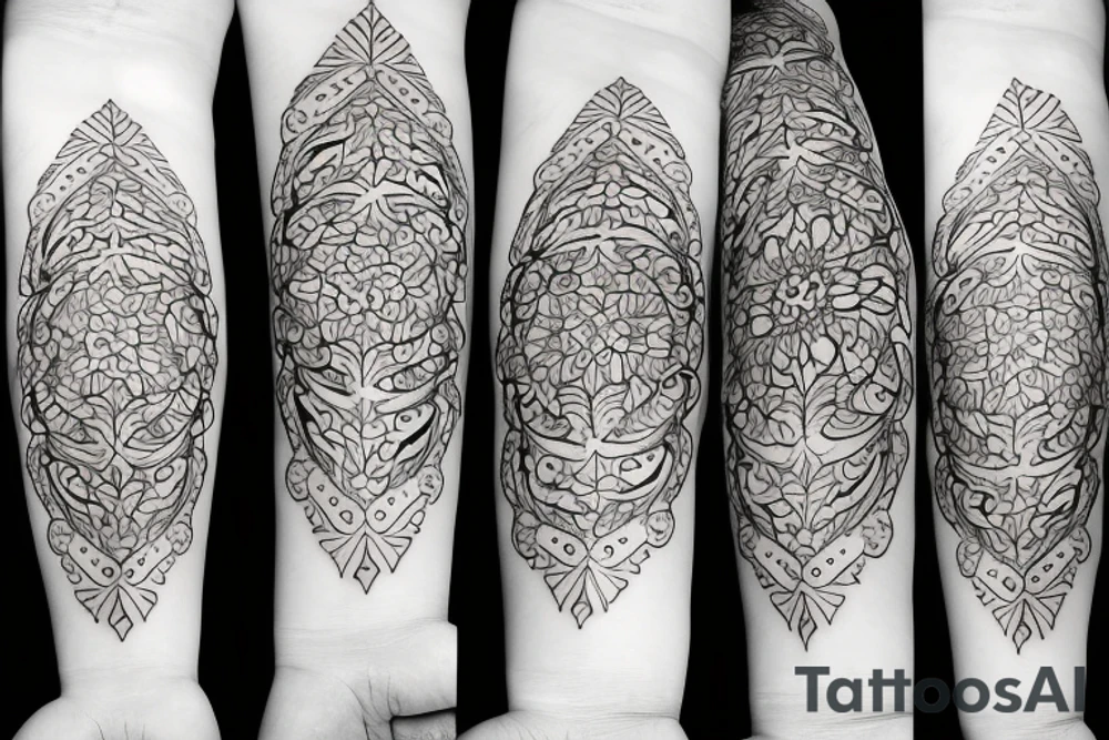 Ornamental symmetrical feminine tattoo idea