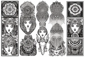 Ornamental symmetrical feminine tattoo idea