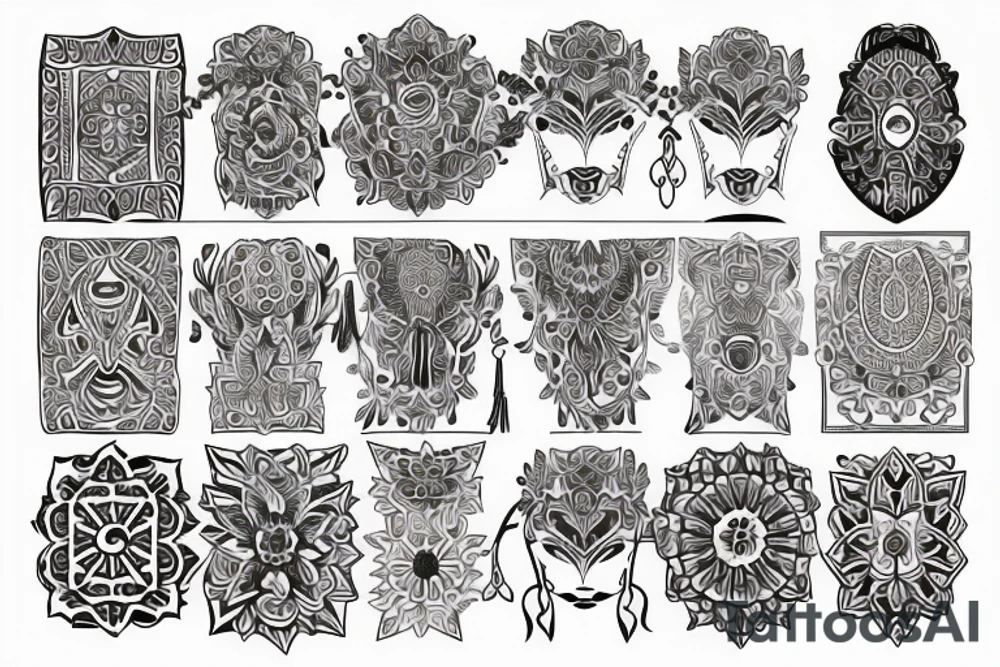 Ornamental symmetrical feminine tattoo idea