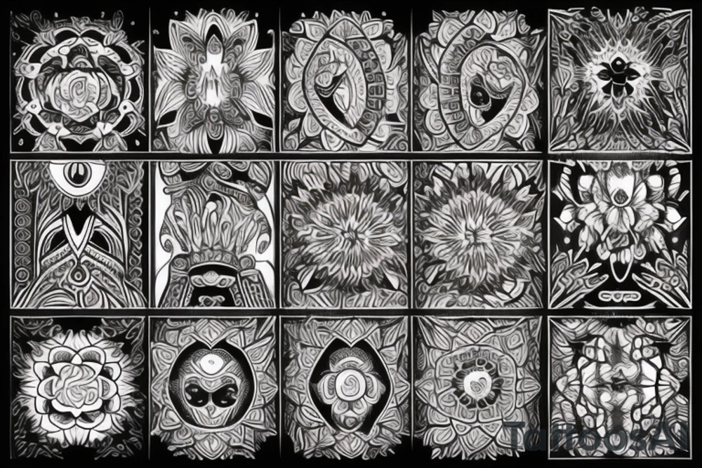 Ornamental symmetrical feminine tattoo idea