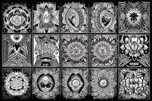 Ornamental symmetrical feminine tattoo idea
