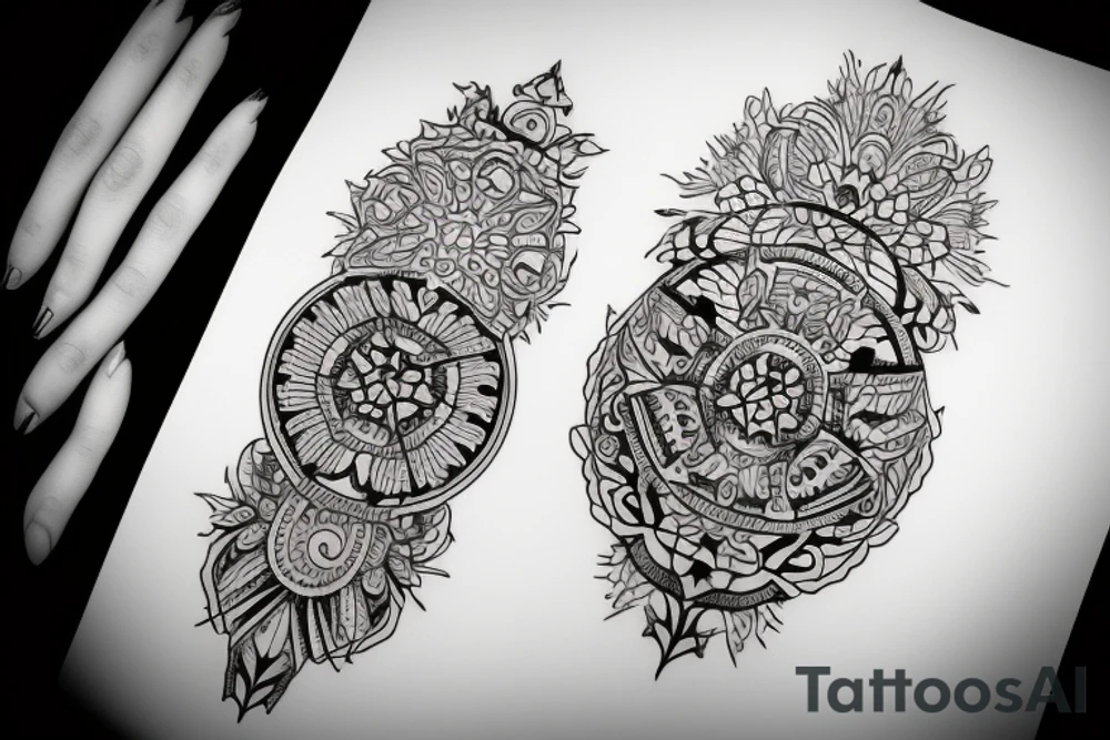 Ornamental symmetrical feminine tattoo idea
