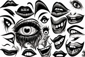 eye in mouth, blood, fangs, lips tattoo idea
