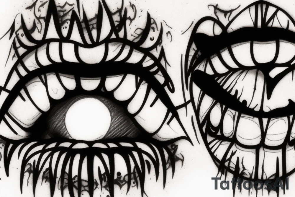eye in mouth, blood, fangs, lips tattoo idea