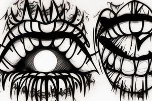 eye in mouth, blood, fangs, lips tattoo idea