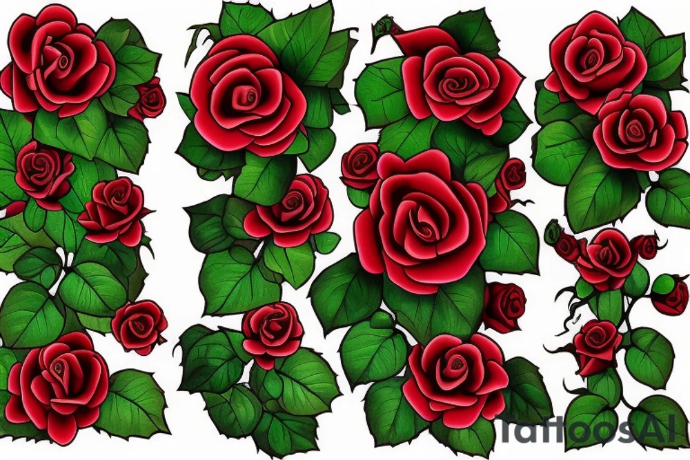 A green Ivy full of red roses tattoo idea