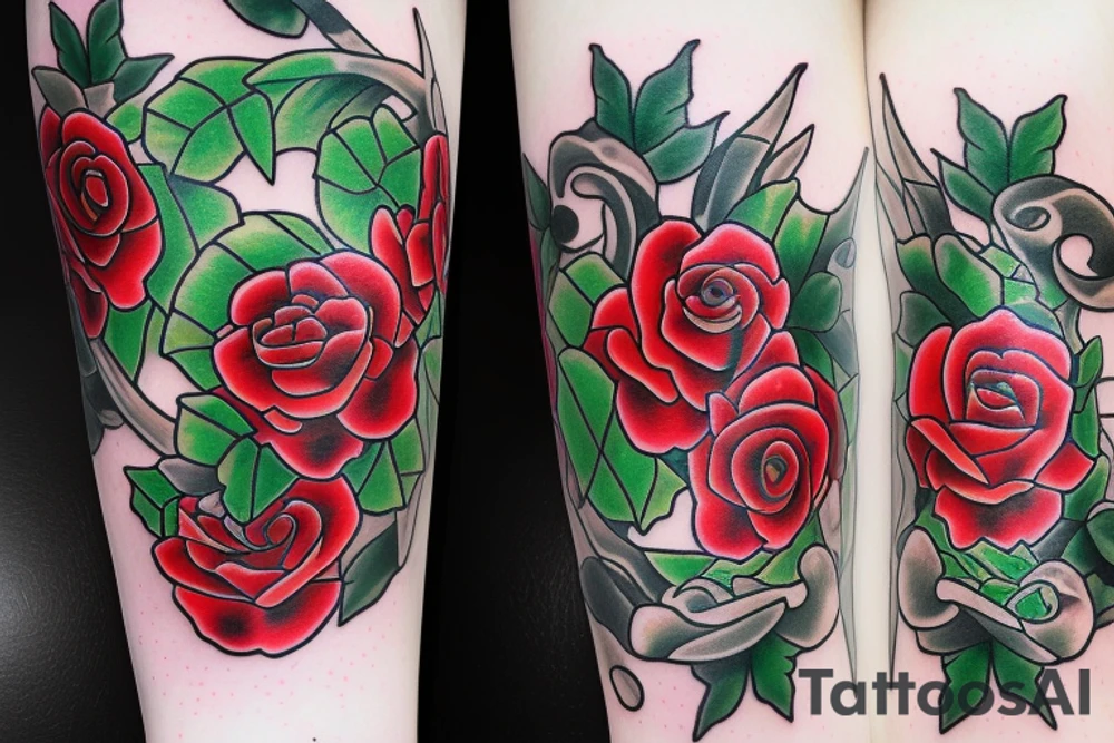 A green Ivy full of red roses tattoo idea