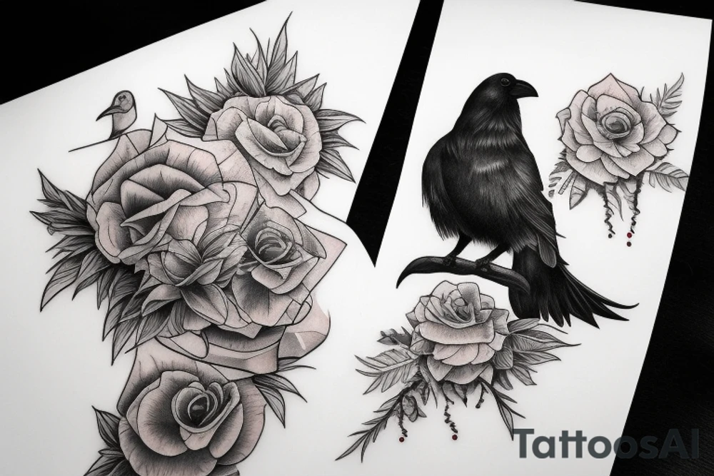 Solemn crow looking over shoulder tattoo idea