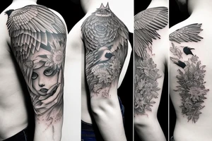 Solemn crow looking over shoulder tattoo idea