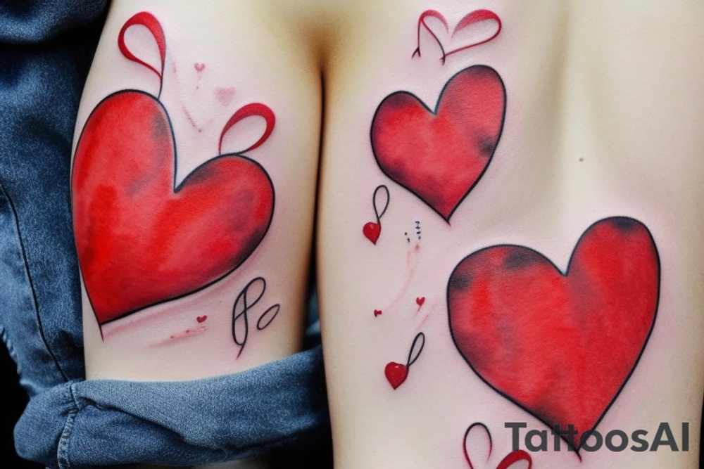 Red heart with white wings and music tattoo idea