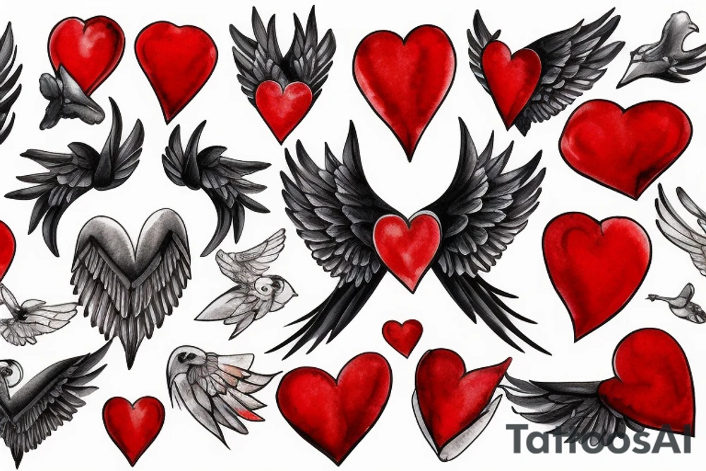 Red heart with white wings tattoo idea