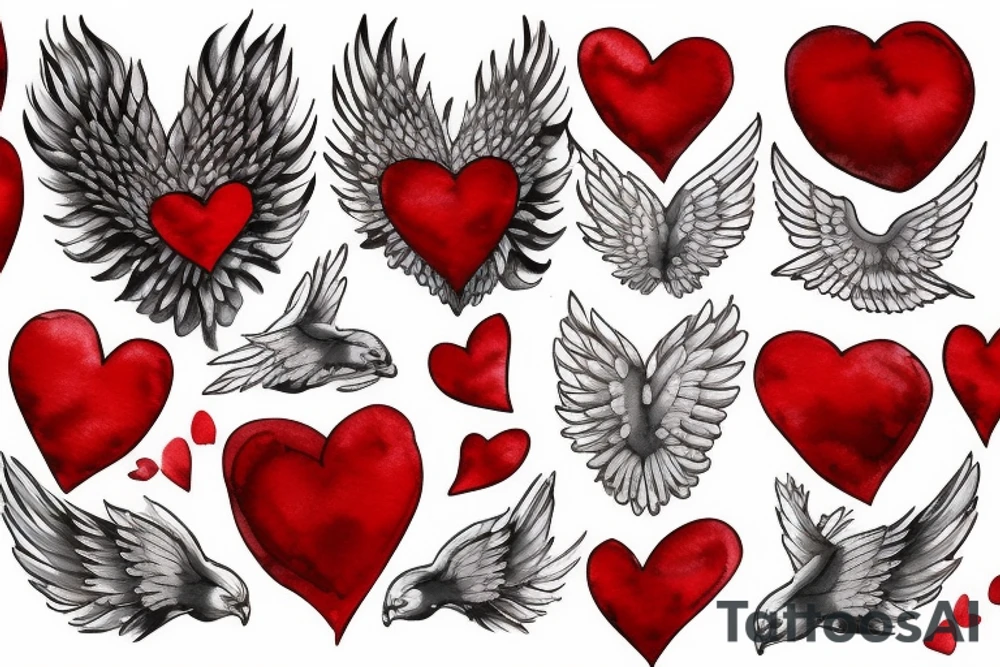 Red heart with white wings tattoo idea