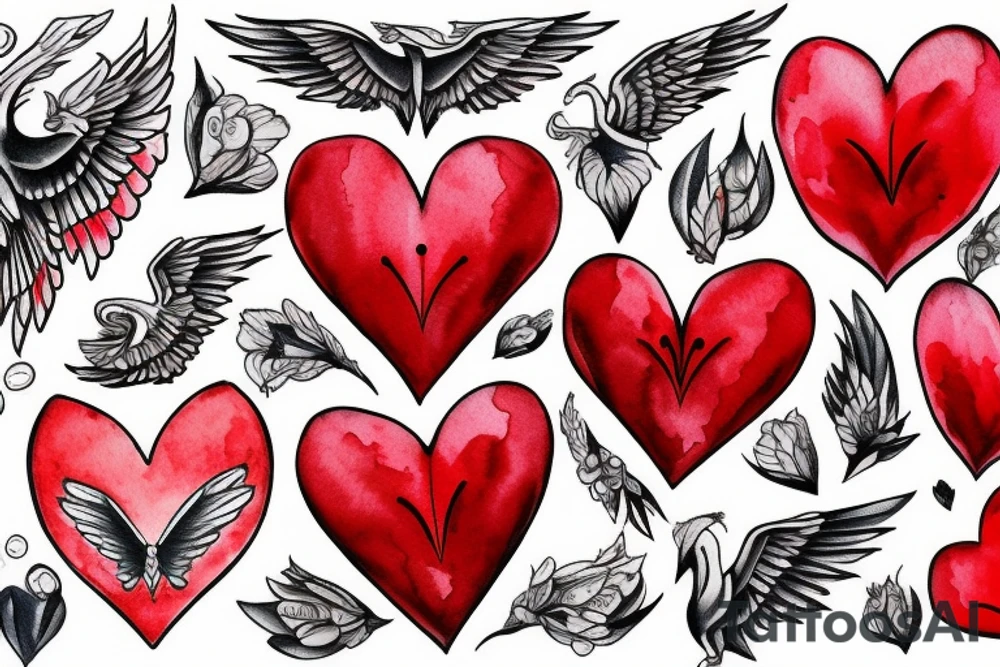 Red heart with white wings on hand tattoo idea