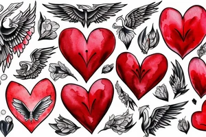 Red heart with white wings on hand tattoo idea